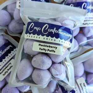 Freeze Dried Huckelberry Taffy Puffs Freeze Dried Salt Water Taffy