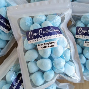 Freeze Dried Blue Raspberry Taffy Puffs Freeze Dried Salt Water Taffy