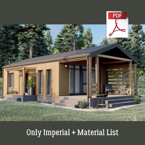 Tiny house plans 2 bedrooms, 30’ х 20’, 600 SF living area with 200 SF deck, Modern Cabin plans, barndominium plans,