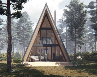 A frame cabin plans with 2 bedroom & 2 stories, 40’ x 20’, 495 SF living area, modern house plans