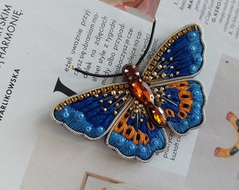 Embroidery brooch butterfly . Bead custom butterfly pin personalized  . Handmade embroidered  lapel pin . Mother in law gift