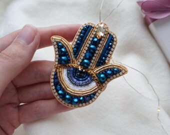 Hand of Fatima, embroidery Hamsa brooch
