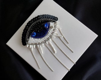 Eye brooch,evil eye jewelry All seeing eye Shawl pin Evil eye brooch  Scarf pin Beaded brooch Embroidered brooch evil eye charm