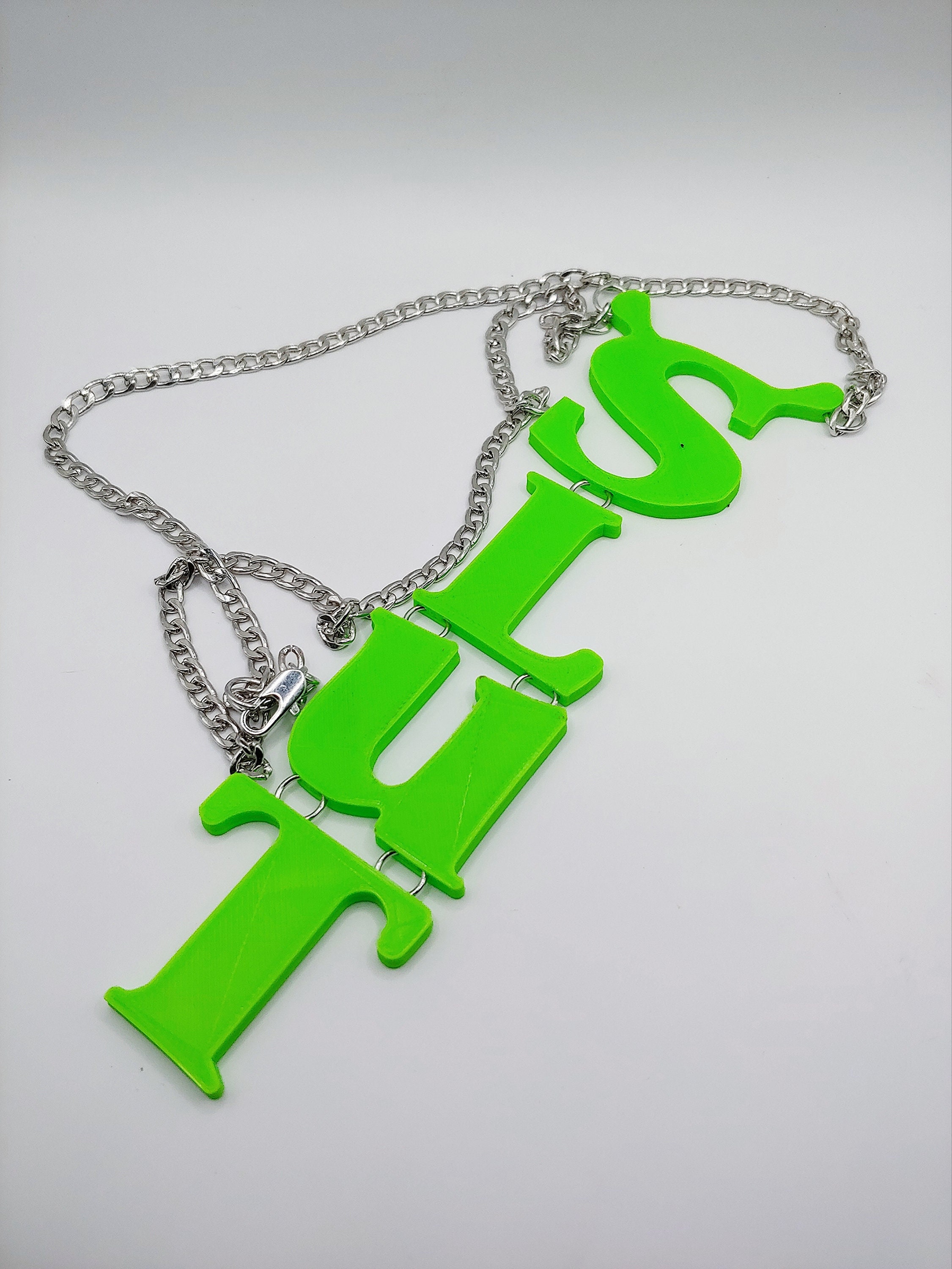 Shrek Rave slut Curb Chain Necklace Rhodium Plated 3D Printed Necklace ...