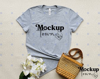 Bella Canvas Mockup 3001 Athletic Heather Flat Lay Mockup Mock Up Grey Tee Mockups