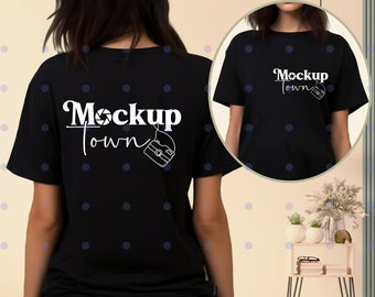 Front and Back Bella Canvas 3001 Black Mockup, Backside Mockup, Front Back Mockup 3001, Black T Shirt Mock Up, Oversized Mockup, Model Mock