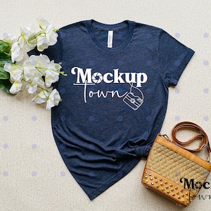 Bella Canvas 3001 Mockup, Bella Canvas 3001 Heather Navy, Spring Mockup, Shirt Mockup, Summer Mockup, Flat Lay, 3001 Mockup, Navy Mockup