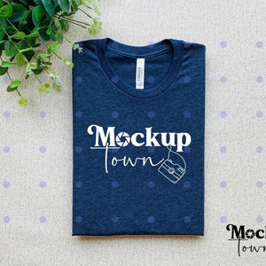 Bella Canvas 3001 Mockup, Heather Navy Bella Mockup, Bella Canvas T-Shirt 3001 Mockup, Bella Canvas Heather Navy Folded Mockup, 3001 Mockup