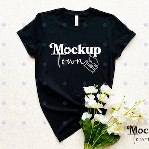Bella Canvas 3001 Black Flat Lay Mockup, Mock Up Flat Lay Bella Canvas Mockup T-shirt Mockup Unisex Mockup Bella Canvas Black 3001 Mockup