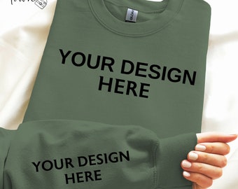 Maquette de manche Gildan 18000, maquette de col rond vert militaire, maquette de manche, maquette de poignet, maquette de sweat-shirt vert militaire, manche du sweat-shirt