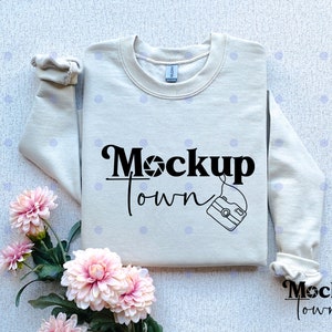 Sweatshirt Mockup, Gildan 18000 Mockup, Gildan Sand Crewneck Mockup, Gildan Sweatshirt Mockup, Gildan 18000 Sand folded Sweatshirt Mock up