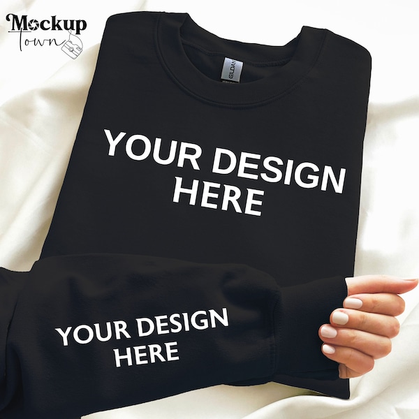 Gildan 18000 Sleeve Mockup, Black Crewneck Mockup, Sleeve Mockup, Cuff Mockup, Wrist Mockup, Bşlack Sweatshirt Mockup, Sleeve of Sweatshirt