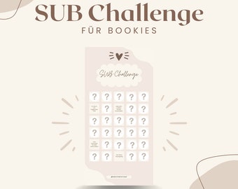 SUB Challenge, Buchige Challenge, worksheet, Challenge sheet, Spiel, Books, Bücher, spielerisch Lesen, Booktok, Bookstagram