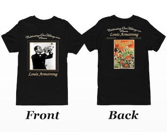 Louis Armstrong / Nueva Orleans / Camiseta de mujer con estampado de concierto en la parte delantera y trasera, leyendas de la era del jazz, cine negro, renacimiento de Harlem