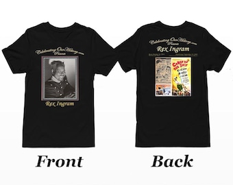 Camiseta de mujer con estampado de estilo concierto de Rex Ingram / Cabin in the Sky / con estampado en la parte delantera y trasera, leyendas de la era del jazz, cine negro, renacimiento de Harlem