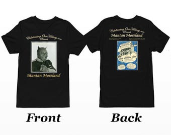 Mantan Moreland / Cabin in the Sky / Camiseta de mujer con estampado en el frente y en la espalda, estilo concierto, leyendas de la era del jazz, cine negro, renacimiento de Harlem