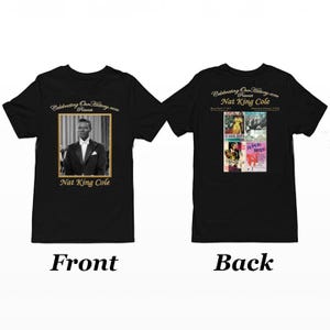 Nat King Cole | St. Louis Blues Film | Vorne und hinten bedrucktes Damen-T-Shirt v2 im Konzertstil, Jazz-Legenden, Black Kino, Harlem Renaissance