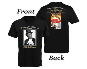 Bill Robinson / Stormy Weather / Camiseta de concierto con estampado frontal y posterior, leyendas de la era del jazz, cine negro, renacimiento de Harlem, camiseta