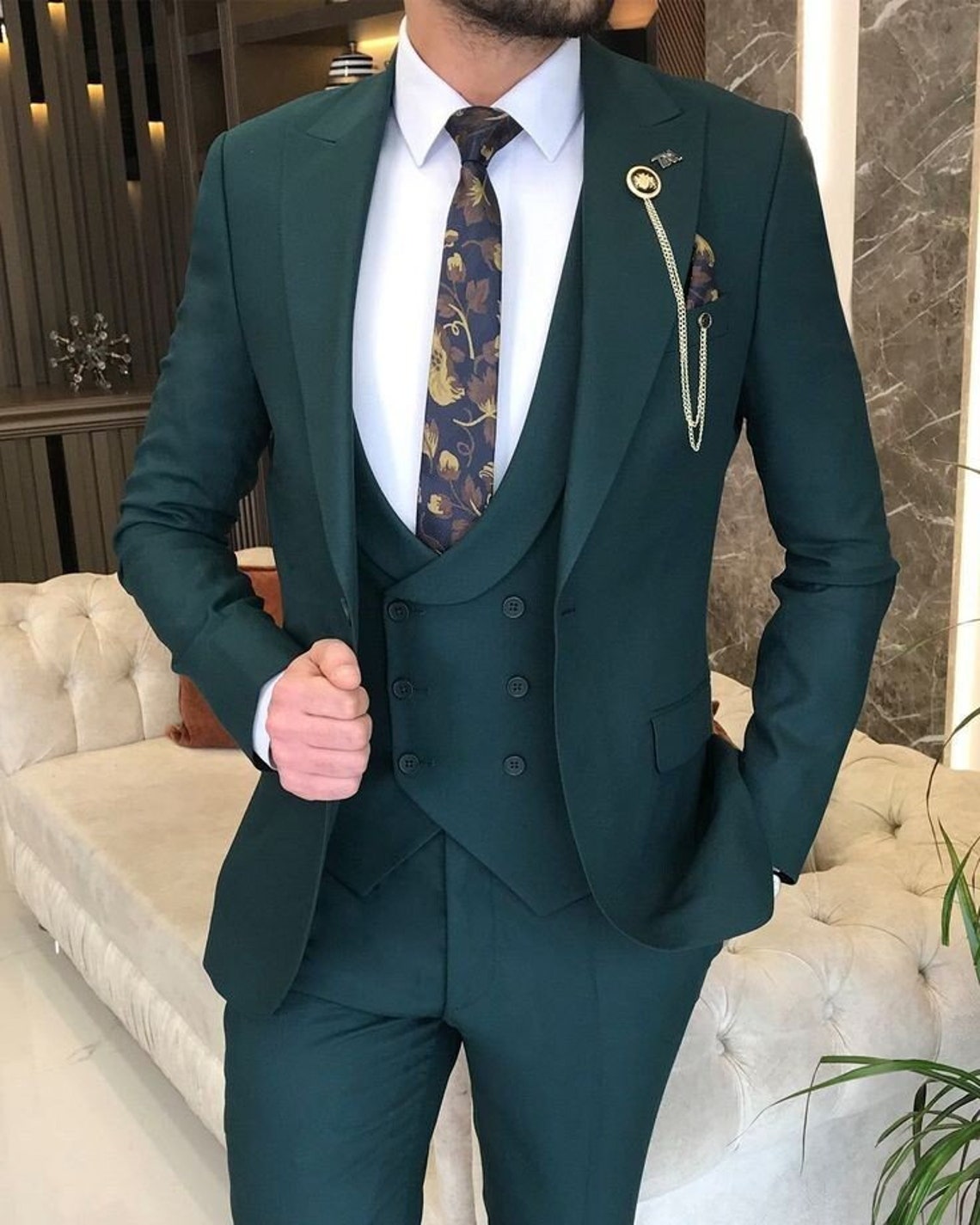 Mens Green Suits Men Wedding and Engagement Ceremony Suit Men' 3 Piece