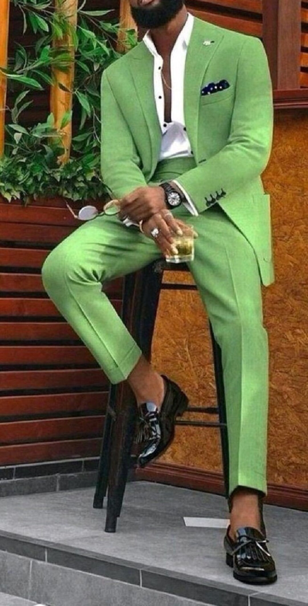 Retro Paris Suits Mens Suit Green main image 1