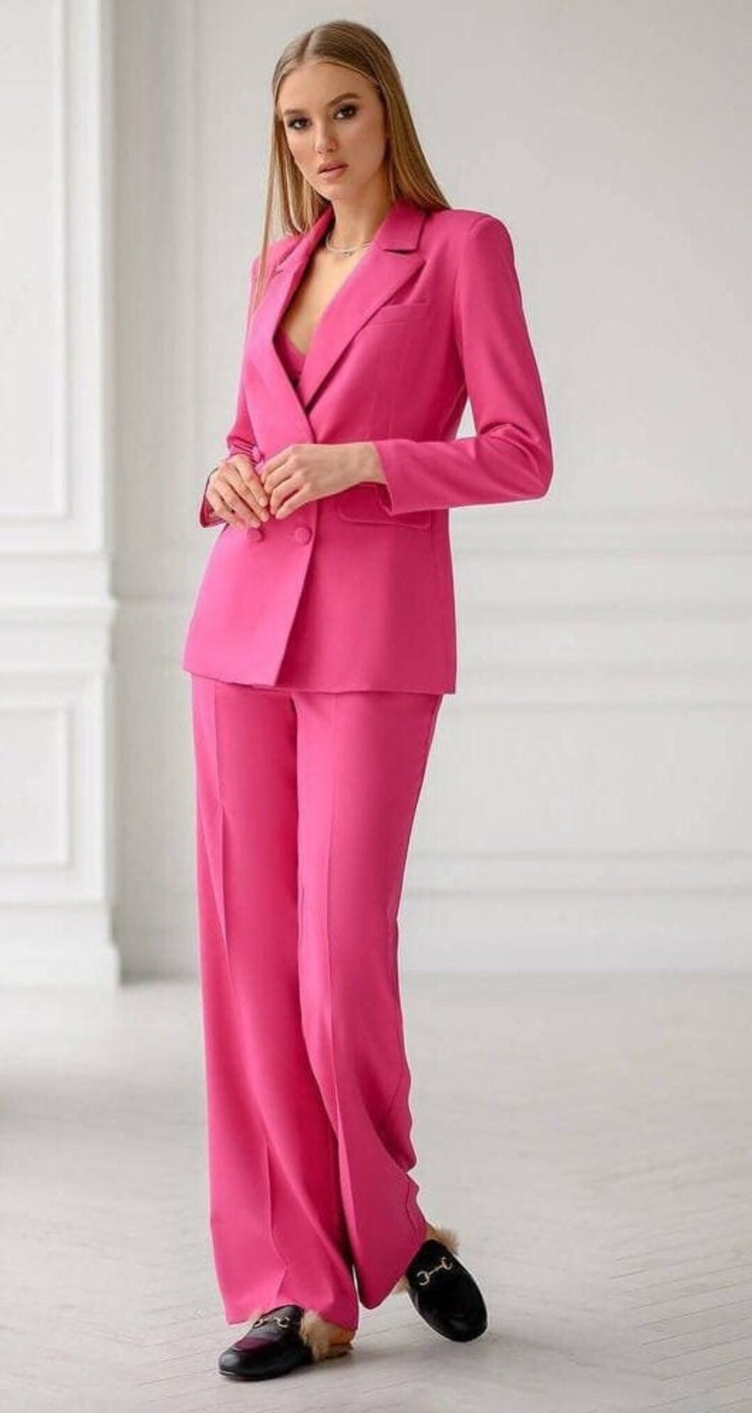 Women Pink Suits Slim Fit Suit/two Piece Suit/top/womens Etsy