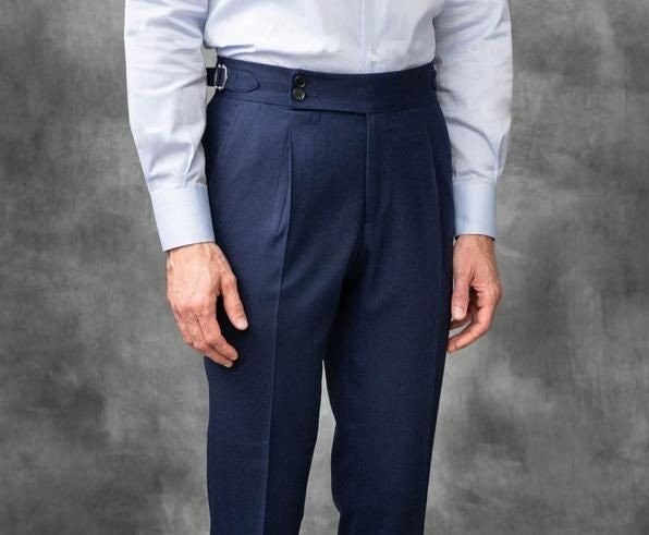 Pantalón plisado azul con estilo para hombre, ropa de fiesta, pantalón  informal para cena, pantalón de oficina de algodón para primavera -   España
