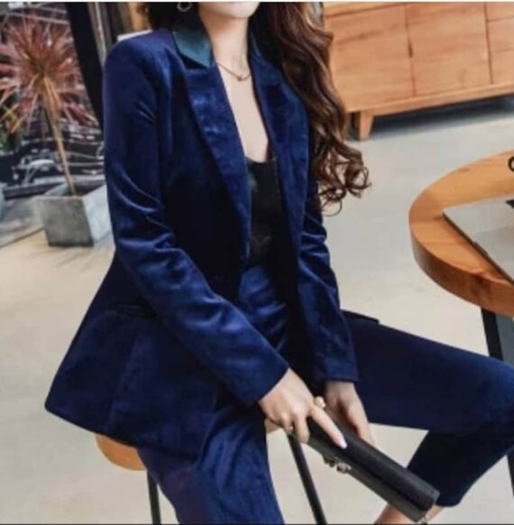 Blue Velvet Suit for Women/two Piece Suit/top/womens Suit/womens