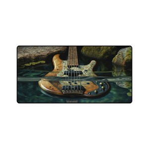 Guitar in Creek Desk Mat | Guitar Long Mouse Pad | Guitar Mouse Pad