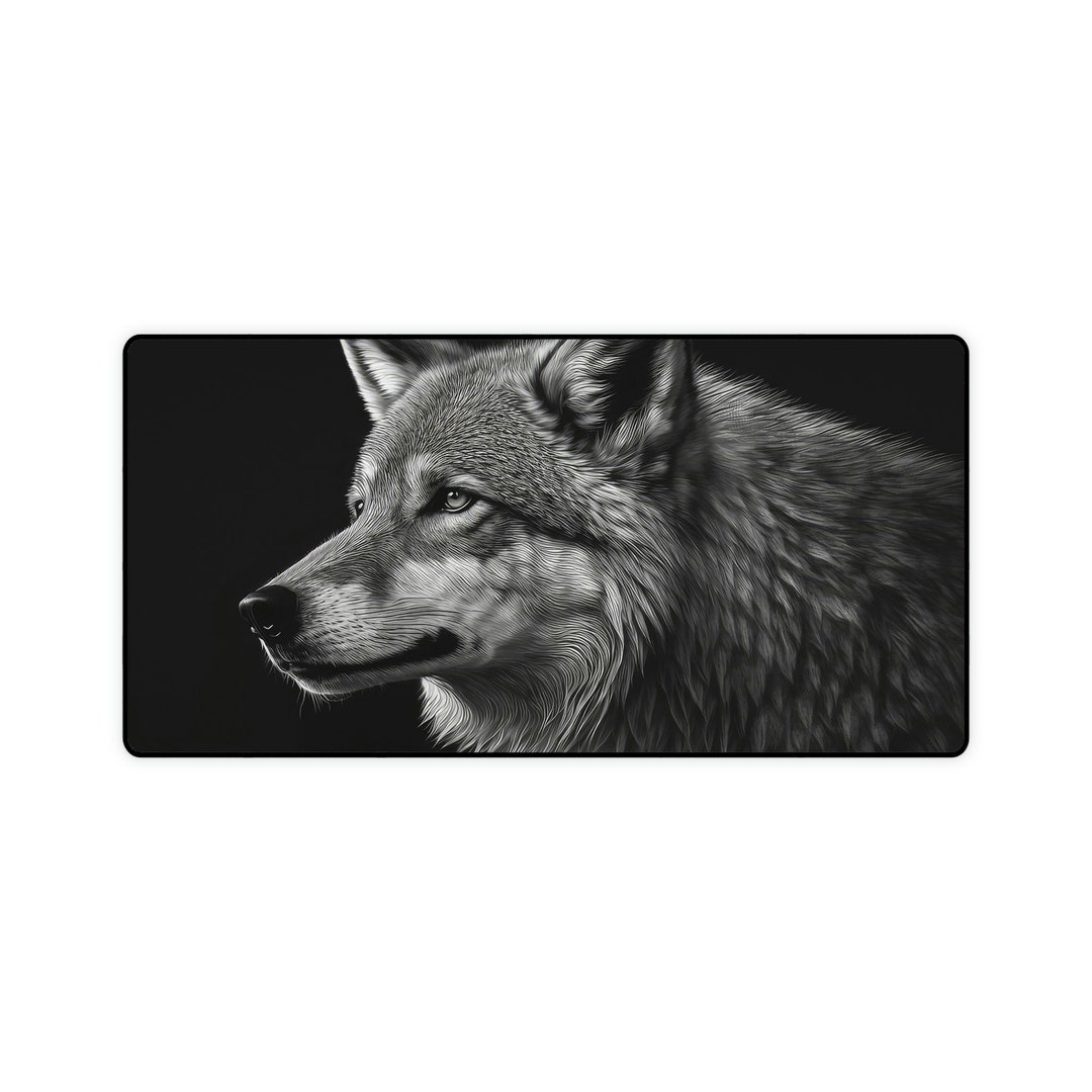 Wolf Desk Mat Monochromatic Wolf Long Mouse Pad Wolf Mouse Pad Etsy