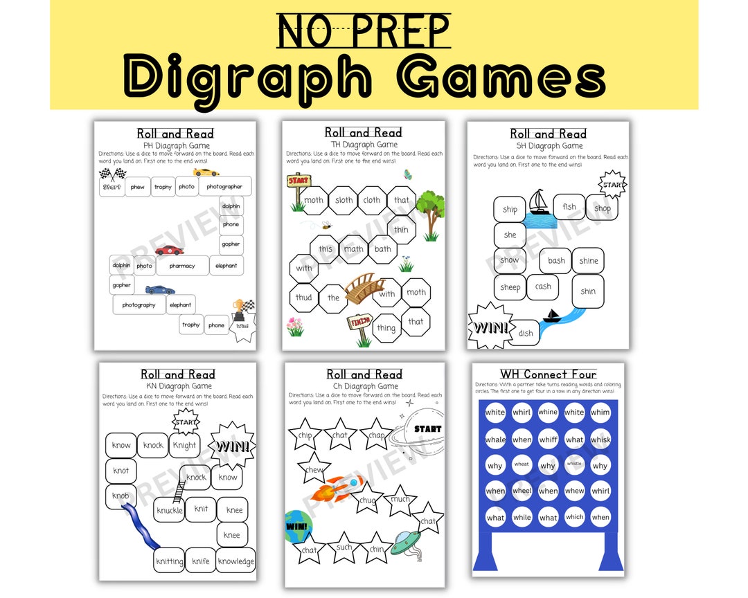 Digraph Games NO PREP Roll and Read Phonics Practice Etsy