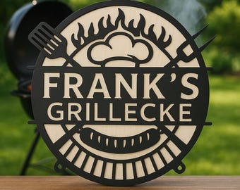 Grillschild aus Holz – Personalisierte BBQ-Dekoration | Geschenk für Männer & Grillfans | Garten Deko