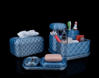 Anpassbares 3D gedrucktes Badezimmer Organizer Kit - Komplettes Zubehör Set | Benutzerdefinierte Farbe Vanity Set | Modernes Wohndekor