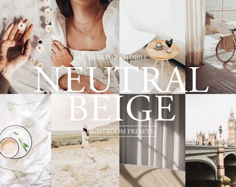6 Neutral Beige Mobile & Desktop Lightroom Presets, Bright and Warm Presets, Natural Light Preset Bundle Lightroom, Grainy Presets Mobile