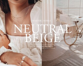 6 Warm Neutral Mobile & Desktop Lightroom Presets, Influencer Beige Presets, Natural Light Preset Bundle Lightroom, Grainy Presets Mobile