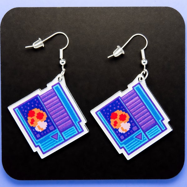 Game Cartridge Dangle Earrings | Retro 90's Nintendo-Inspired Accessory | Geeky Chic Gamer Jewelry | Unique Video Game Statement Earrings