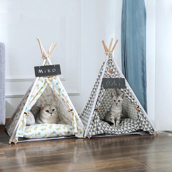 Customizable, Portable Pet Teepee -  Removable, Washable Pet Tent for Cats and Small Dogs - Four Seasons Comfort with Cushion