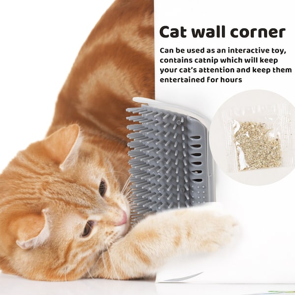 Cat Self Groomer Wall Corner Brush (2 Pack) with Catnip - Massager and Tickling Comb, Rubbing Comb, and Corner Scratcher