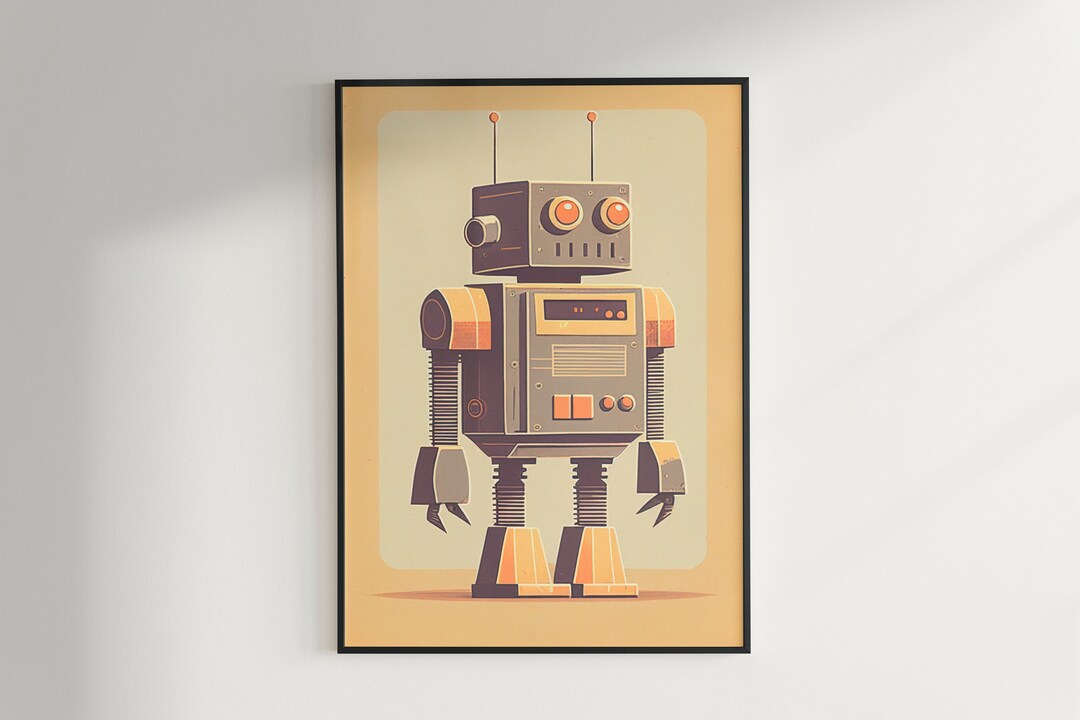Retro Robot Poster, Digital Wall Art, Instant Download Art Etsy