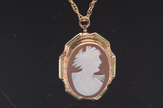14KY Gold Vintage Victorian Cameo with 20" 1.7mm … - image 1