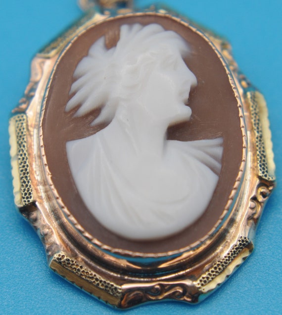 14KY Gold Vintage Victorian Cameo with 20" 1.7mm … - image 3