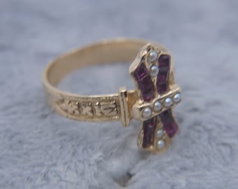 14KY gouden robijnrode antieke Edwardiaanse ring