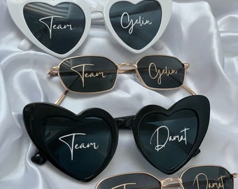 Herzformbrille personalisiert, herzförmige Sonnenbrille, Hochzeit Shooting, Gäste, Sticker für Sonnenbrillen