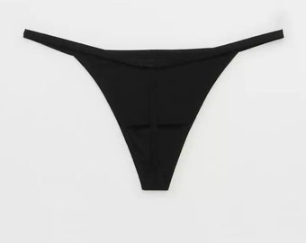シンプルな黒のYバックTバック：コットン裏地