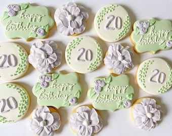 Girl Birthday Cookies/ 20th birthday cookies/ custom cookies