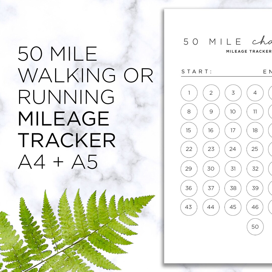 Printable Walking or Running Challenge 50 Mile Tracker Mileage Log ...