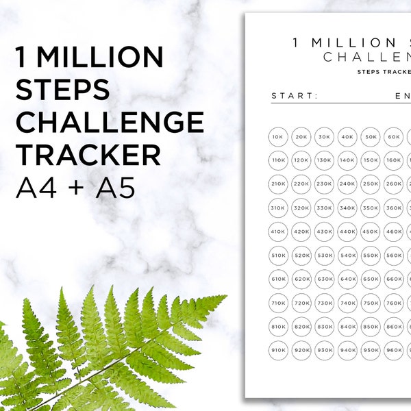 Printable Steps Challenge | 1 Million Steps Tracker Walking or Running | Step Log Sheet | Daily Fitness Challenge