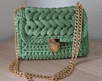 Borsa a tracolla personalizzabile all'uncinetto - Borsa a mano primaverile in cotone fatta a mano