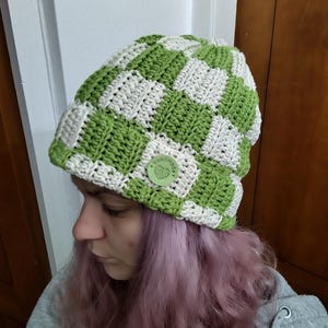 Customizable Checkered Crochet Beanie (sizes adult to child) - Summer Hat, cotton, handmade, winter hat, breathable, festival