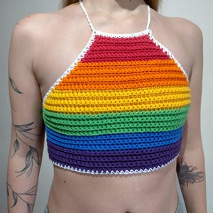 Customizable Crochet Halter top PRIDE COLLECTION (all sizes) - summer top, crop top, lesbian bisexual asexual non-binary transgender rainbow