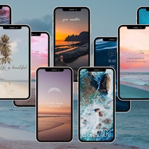 Ocean Sunset iPhone Wallpapers, with quotes,  10 Pack of SmartPhone Wallpaper, Cute Sunset Wallpaper, Pastel Ocean Wallpaper iPhone.